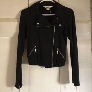 Black cotton biker style zip up jacket